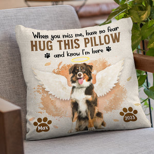 Photo personnalisée « Je suis là dans ton cœur » - Coussin personnalisé commémoratif - Cadeau de condoléances pour les propriétaires d'animaux et les amoureux des animaux