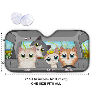 Partons en road trip ! Pare-soleil personnalisé pour pare-brise de voiture, protection de vitre de voiture, motif chat ! Cadeau pour les propriétaires et les amoureux des animaux.