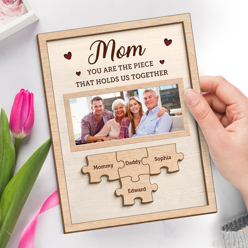 Photo personnalisée « Vous nous unissez » – Plaque en bois personnalisée à 2 couches avec support pour famille – Cadeau de pendaison de crémaillère pour maman
