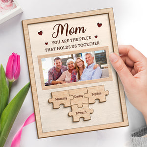 Photo personnalisée « Vous nous unissez » – Plaque en bois personnalisée à 2 couches avec support pour famille – Cadeau de pendaison de crémaillère pour maman