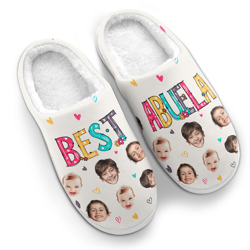Chaussons personnalisés avec photo « Meilleure grand-mère de tous les temps » - Chaussons moelleux personnalisés pour la famille - Cadeau pour maman et grand-mère