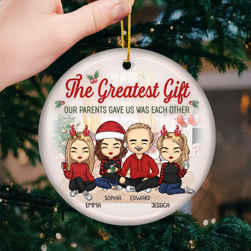 La meilleure partie de Noël - Ornement personnalisé pour la famille - Forme ronde en céramique - Cadeau de Noël pour les membres de la famille