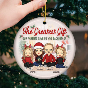 La meilleure partie de Noël - Ornement personnalisé pour la famille - Forme ronde en céramique - Cadeau de Noël pour les membres de la famille