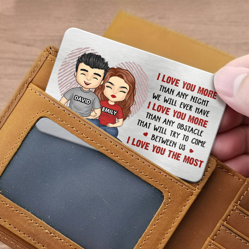 Je t'aime le plus - Carte portefeuille en aluminium personnalisée pour couple - Cadeau pour mari et femme