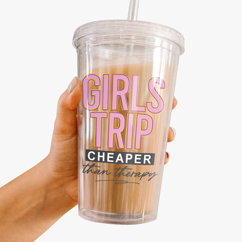 Un voyage entre filles moins cher qu'une thérapie - Gobelet en acrylique transparent personnalisé pour meilleure amie - Cadeau pour meilleures amies, meilleures amies, sœurs