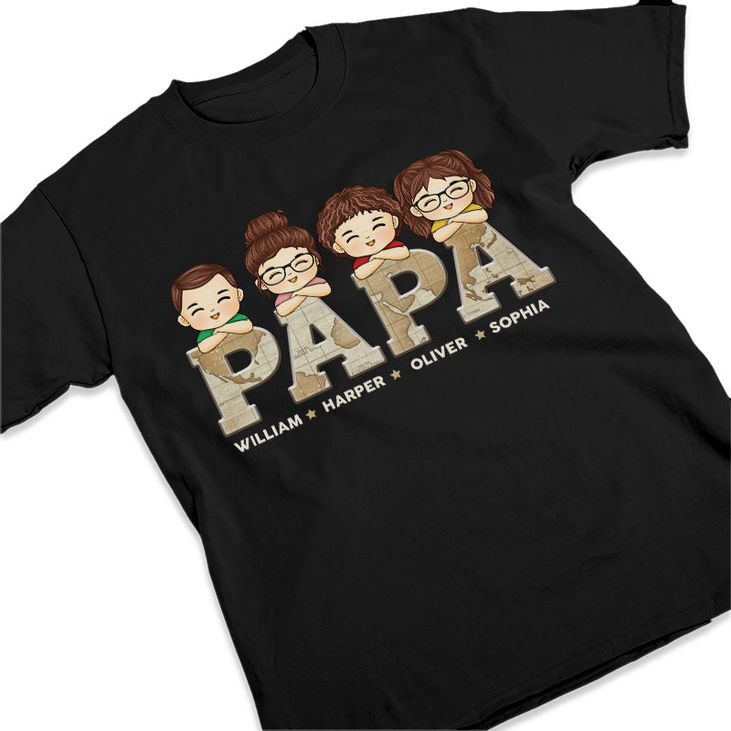 Carte du monde papa - T-shirt unisexe personnalisé pour la famille, sweat à capuche, sweat-shirt - Cadeau fête des pères, anniversaire pour papa, grand-père