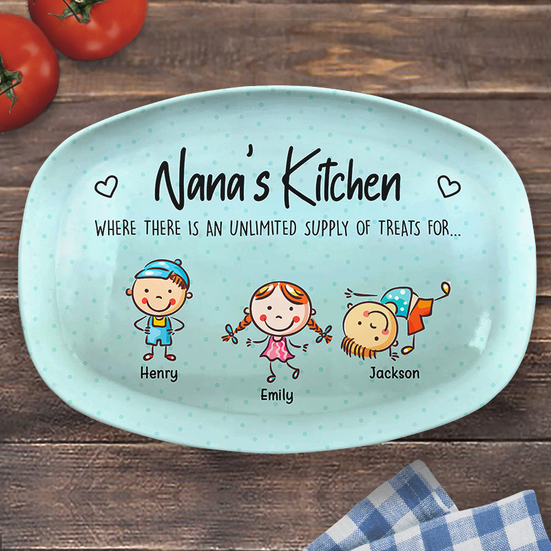 Kitchen Where Memories Are Made And Grandkids Are Spoiled - Family Personalized Custom Platter - Birthday Gift For Grandma