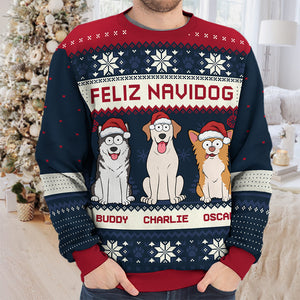 Feliz Navidog - Sweat-shirt personnalisé pour chien - Pull unisexe en laine - Cadeau de Noël pour propriétaires et amoureux des animaux