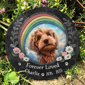 Photo personnalisée « Forever Loved » - Pierre commémorative ronde personnalisée avec support - Cadeau de condoléances pour les propriétaires et les amoureux des animaux
