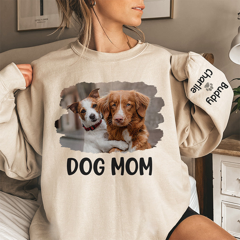 Sweat-shirt unisexe personnalisé avec photo « Un cœur plein d'empreintes de pattes » pour chien et chat, avec motif sur la manche - Cadeau pour les amoureux des animaux.