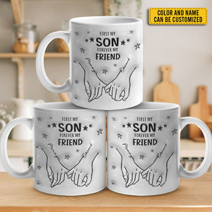 D'abord mon fils, pour toujours mon ami - Mug personnalisé en 3D avec effet gonflé - Cadeau pour les membres de la famille
