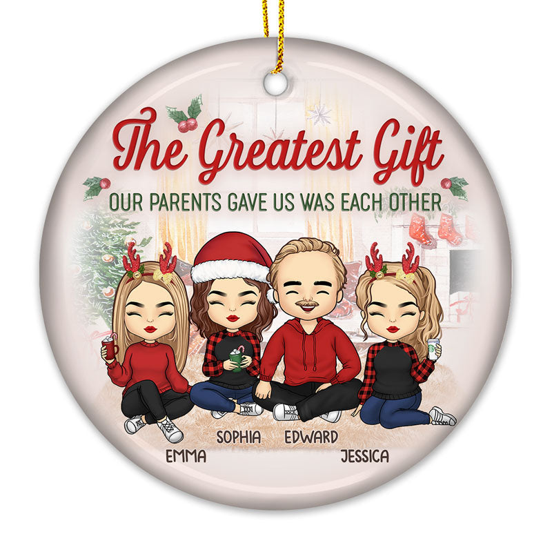 La meilleure partie de Noël - Ornement personnalisé pour la famille - Forme ronde en céramique - Cadeau de Noël pour les membres de la famille