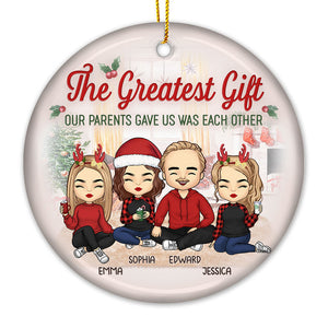 La meilleure partie de Noël - Ornement personnalisé pour la famille - Forme ronde en céramique - Cadeau de Noël pour les membres de la famille