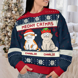Nous vous souhaitons un joyeux Noël - Sweat-shirt moche personnalisé avec chat - Pull en laine unisexe - Cadeau de Noël pour les propriétaires et les amoureux des animaux