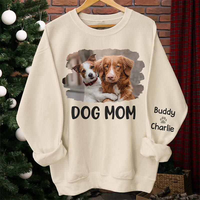 Sweat-shirt unisexe personnalisé avec photo « Un cœur plein d'empreintes de pattes » pour chien et chat, avec motif sur la manche - Cadeau pour les amoureux des animaux.