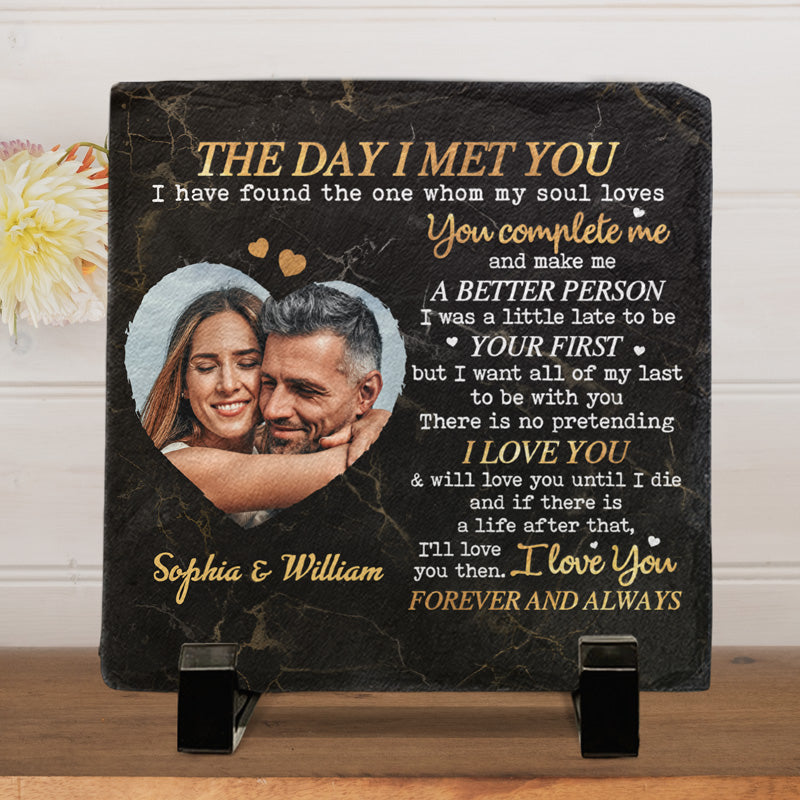 Photo personnalisée « Le jour où je t'ai rencontré » - Ardoise personnalisée pour couple - Cadeau pour mari et femme, anniversaire