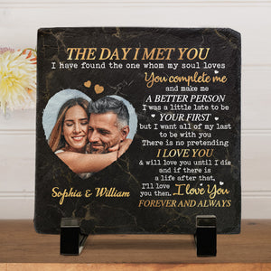Photo personnalisée « Le jour où je t'ai rencontré » - Ardoise personnalisée pour couple - Cadeau pour mari et femme, anniversaire