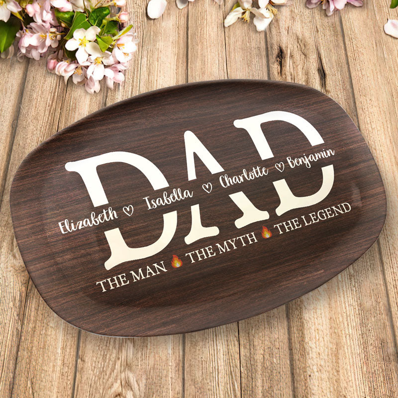 Papa l'homme le grill la légende - Plateau personnalisé familial - Cadeau de fête des pères, d'anniversaire pour papa