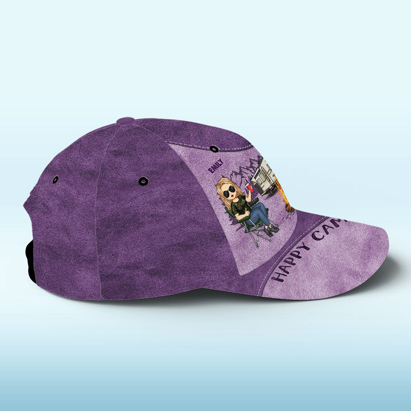 Le camping est ma thérapie ! Casquette de camping personnalisée, imprimé intégral, cadeau pour les amateurs de camping.