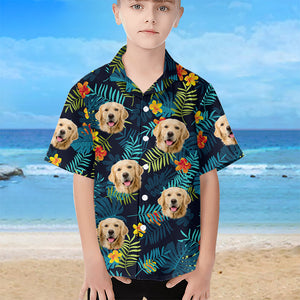 T-shirt hawaïen unisexe personnalisé avec photo pour enfant, ambiance tropicale uniquement - Chien et chat - Cadeau de vacances d'été, cadeau d'anniversaire pour enfants, propriétaires d'animaux, amoureux des animaux