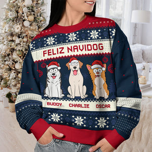 Feliz Navidog - Sweat-shirt personnalisé pour chien - Pull unisexe en laine - Cadeau de Noël pour propriétaires et amoureux des animaux