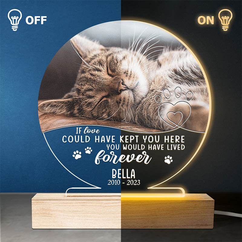 Photo personnalisée « Si l'amour avait pu vous garder ici » - Lampe LED 3D ronde personnalisée commémorative - Cadeau de condoléances pour les propriétaires et les amoureux des animaux