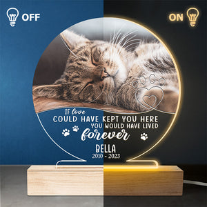 Photo personnalisée « Si l'amour avait pu vous garder ici » - Lampe LED 3D ronde personnalisée commémorative - Cadeau de condoléances pour les propriétaires et les amoureux des animaux
