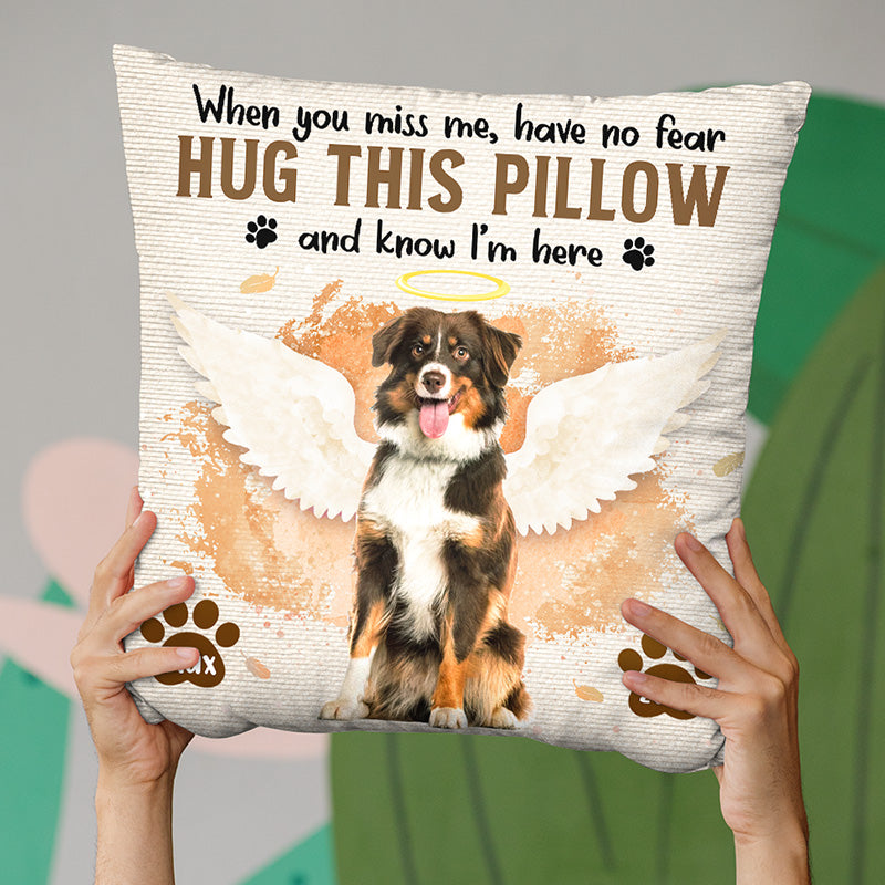 Photo personnalisée « Je suis là dans ton cœur » - Coussin personnalisé commémoratif - Cadeau de condoléances pour les propriétaires d'animaux et les amoureux des animaux