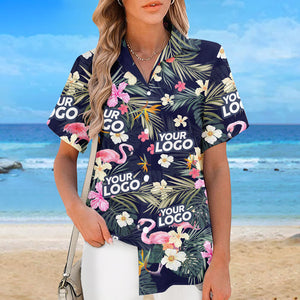 Chemise hawaïenne unisexe avec photo personnalisée « Brise océanique » et logo d'entreprise ; cadeau idéal pour les vacances d'été, les collègues et les membres de l'équipe.