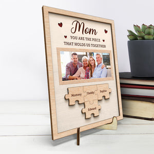 Photo personnalisée « Vous nous unissez » – Plaque en bois personnalisée à 2 couches avec support pour famille – Cadeau de pendaison de crémaillère pour maman