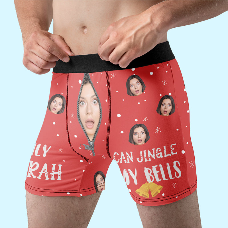 Boxer personnalisé avec photo « Jingle My Bells », je vous garantis un Noël blanc ! Boxer personnalisé amusant pour homme ! Cadeau de Noël pour petit ami, mari, anniversaire