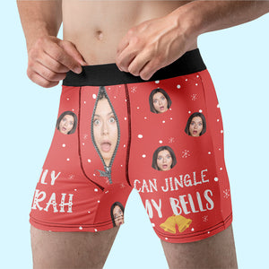 Boxer personnalisé avec photo « Jingle My Bells », je vous garantis un Noël blanc ! Boxer personnalisé amusant pour homme ! Cadeau de Noël pour petit ami, mari, anniversaire