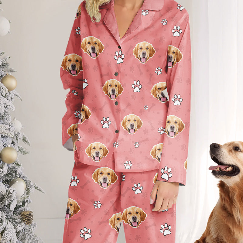 Pyjama personnalisé avec photo « L'amour est un mot à quatre pattes » - Pyjama personnalisé avec photo de visage pour chien et chat - Cadeau de Noël pour propriétaires et amoureux des animaux