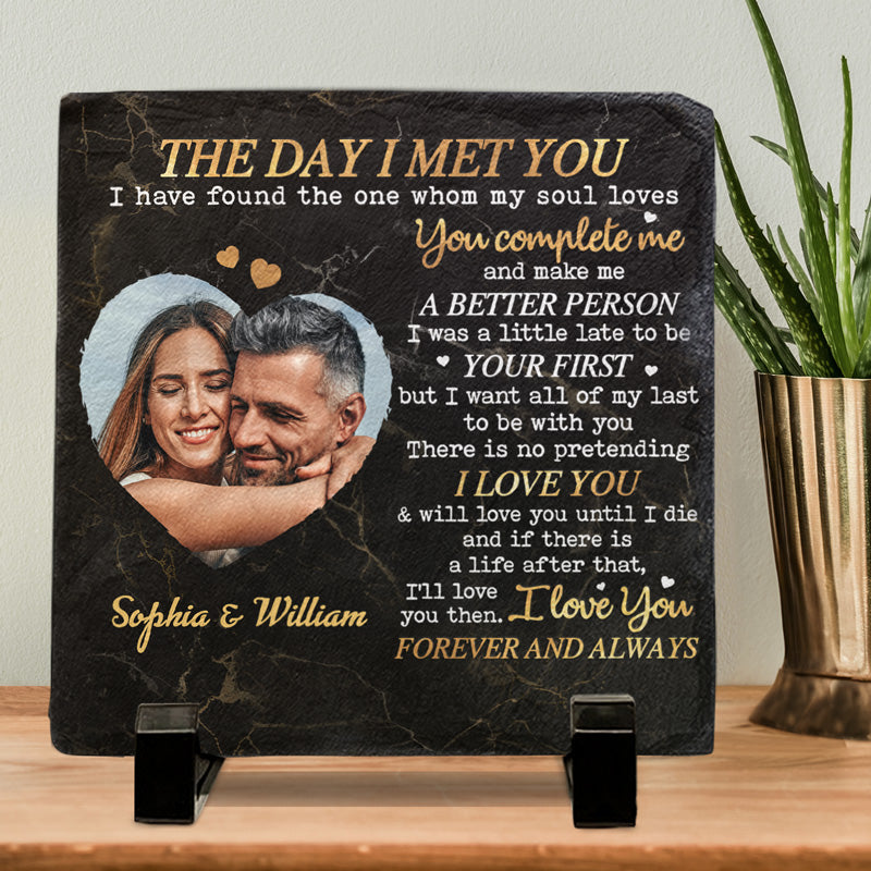 Photo personnalisée « Le jour où je t'ai rencontré » - Ardoise personnalisée pour couple - Cadeau pour mari et femme, anniversaire
