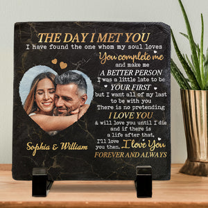 Photo personnalisée « Le jour où je t'ai rencontré » - Ardoise personnalisée pour couple - Cadeau pour mari et femme, anniversaire