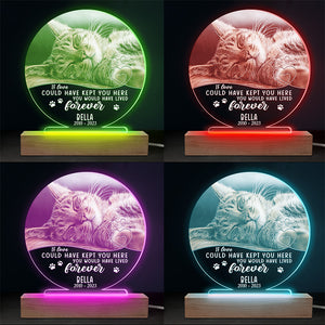 Photo personnalisée « Si l'amour avait pu vous garder ici » - Lampe LED 3D ronde personnalisée commémorative - Cadeau de condoléances pour les propriétaires et les amoureux des animaux