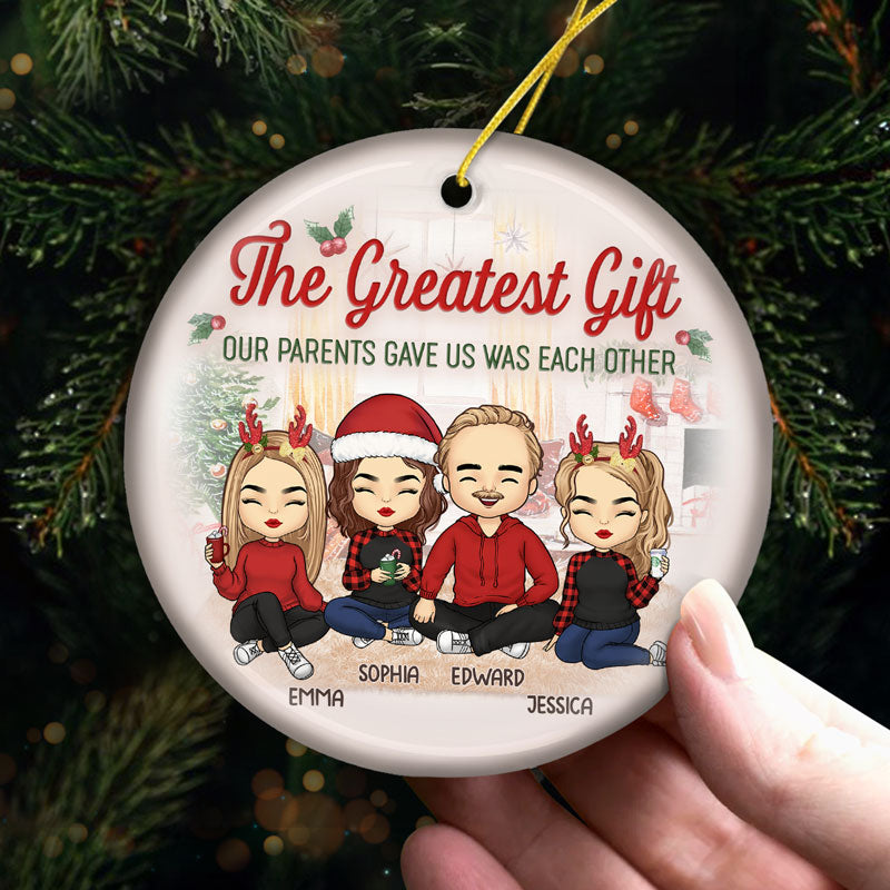 La meilleure partie de Noël - Ornement personnalisé pour la famille - Forme ronde en céramique - Cadeau de Noël pour les membres de la famille