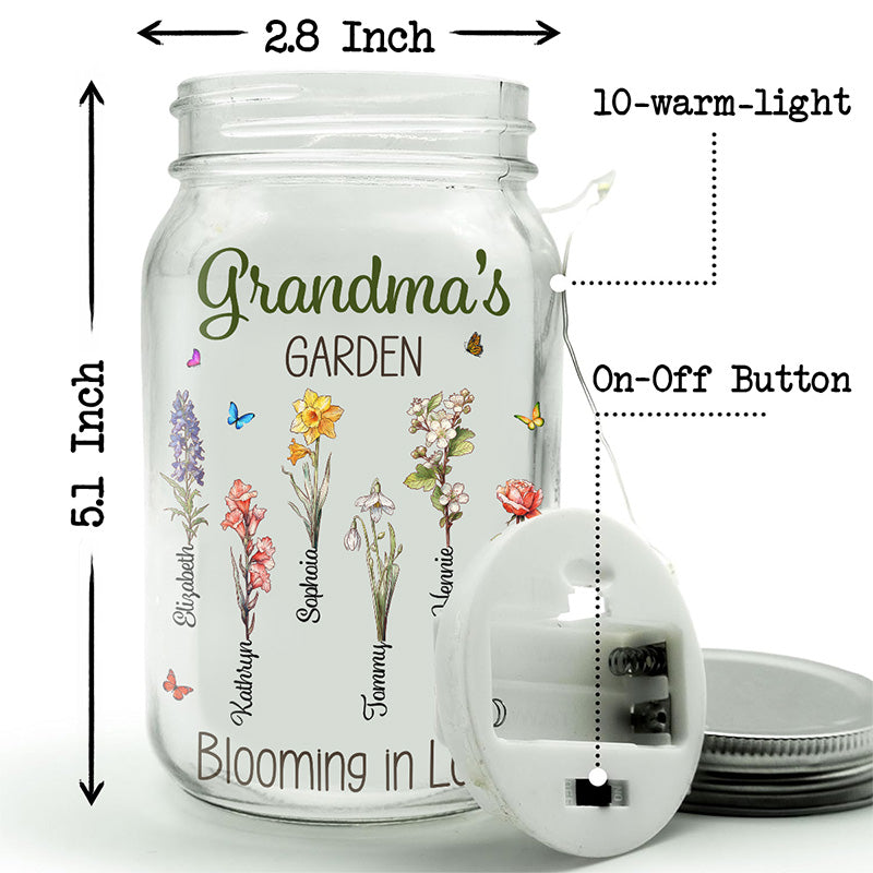 Le jardin de grand-mère est cultivé avec des graines d'amour - Lampe personnalisée en pot Mason pour la famille - Cadeau pour grand-mère