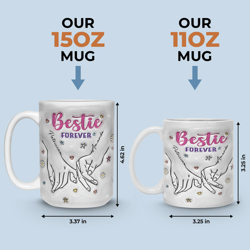 Mug personnalisé « Bestie Forever » avec effet gonflable 3D – Cadeau pour les meilleures amies, les meilleures amies, les sœurs et les collègues