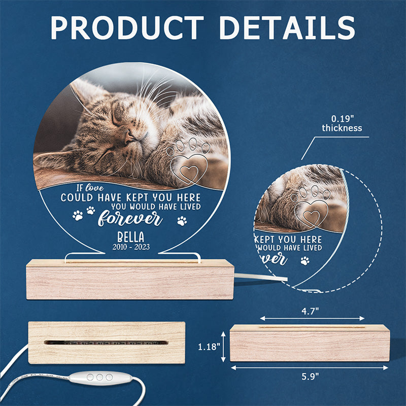 Photo personnalisée « Si l'amour avait pu vous garder ici » - Lampe LED 3D ronde personnalisée commémorative - Cadeau de condoléances pour les propriétaires et les amoureux des animaux