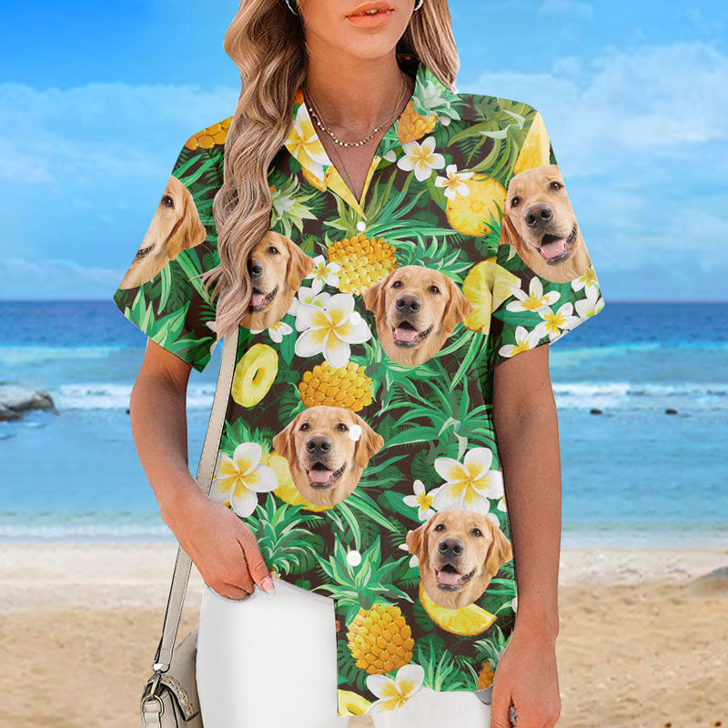 T-shirt hawaïen unisexe personnalisé avec photo, style ananas, pour chien et chat, style tropical, idéal pour les vacances d'été, pour les propriétaires et les amoureux des animaux.
