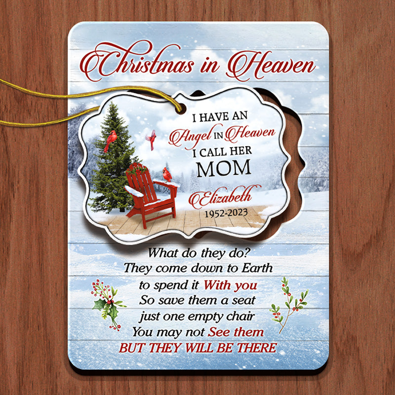 J'ai un ange au paradis - Carte commémorative personnalisée en bois avec ornement amovible - Cadeau de Noël, cadeau de condoléances pour les membres de la famille