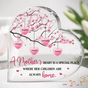 Mother's Love Is The Heart Of A Family - Family Personalized Custom Heart Shaped Acrylic Plaque - Gift For Mom, Grandma