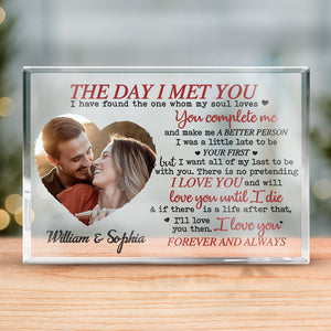 Photo personnalisée « Tu me complète et fais de moi une meilleure personne » – Plaque acrylique rectangulaire personnalisée pour couple – Cadeau pour mari et femme, anniversaire