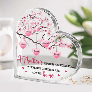 Mother's Love Is The Heart Of A Family - Family Personalized Custom Heart Shaped Acrylic Plaque - Gift For Mom, Grandma