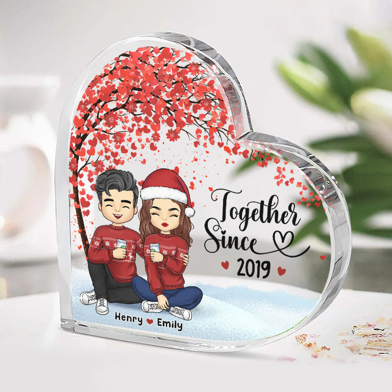 Ensemble depuis - Plaque acrylique personnalisée en forme de cœur pour couple - Cadeau de Noël pour mari et femme, anniversaire