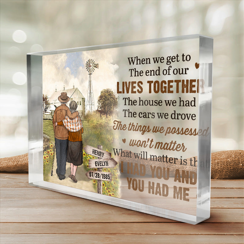 Ce qui compte, c'est que je t'ai eu et que tu m'as eu - Plaque acrylique rectangulaire personnalisée pour couple - Cadeau pour mari et femme, anniversaire