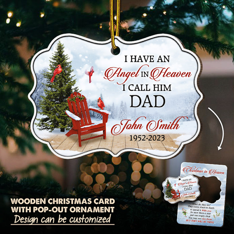 J'ai un ange au paradis - Carte commémorative personnalisée en bois avec ornement amovible - Cadeau de Noël, cadeau de condoléances pour les membres de la famille