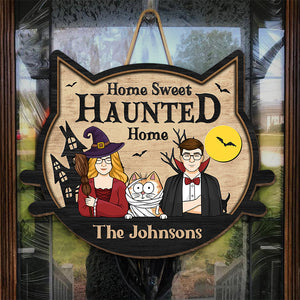 Maison hantée - Décoration personnalisée en bois représentant une sorcière - Cadeau d'Halloween pour mari, femme, propriétaires d'animaux et amoureux des animaux