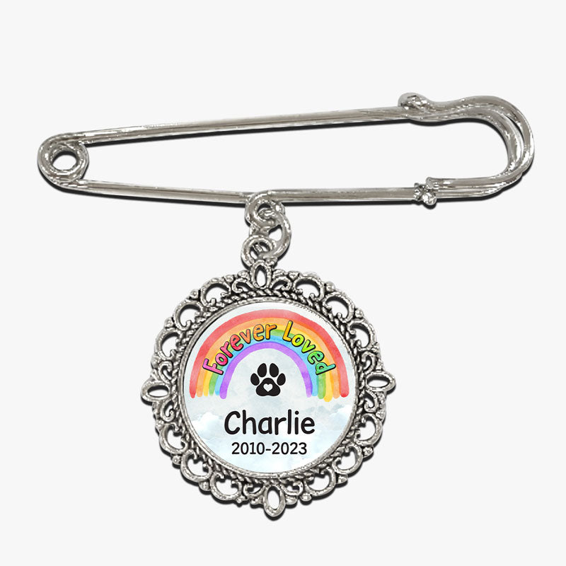 Broche personnalisée avec photo « Je te retrouverai au pont arc-en-ciel » - Cadeau de condoléances pour les propriétaires d'animaux et les amoureux des animaux